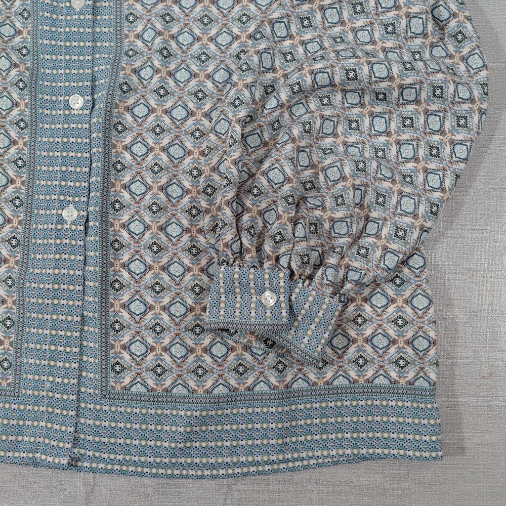 Max Studio Semi Sheer Chiffon Button Up Long Sleeve Blouse LG Geometric Blue - Picture 6 of 10